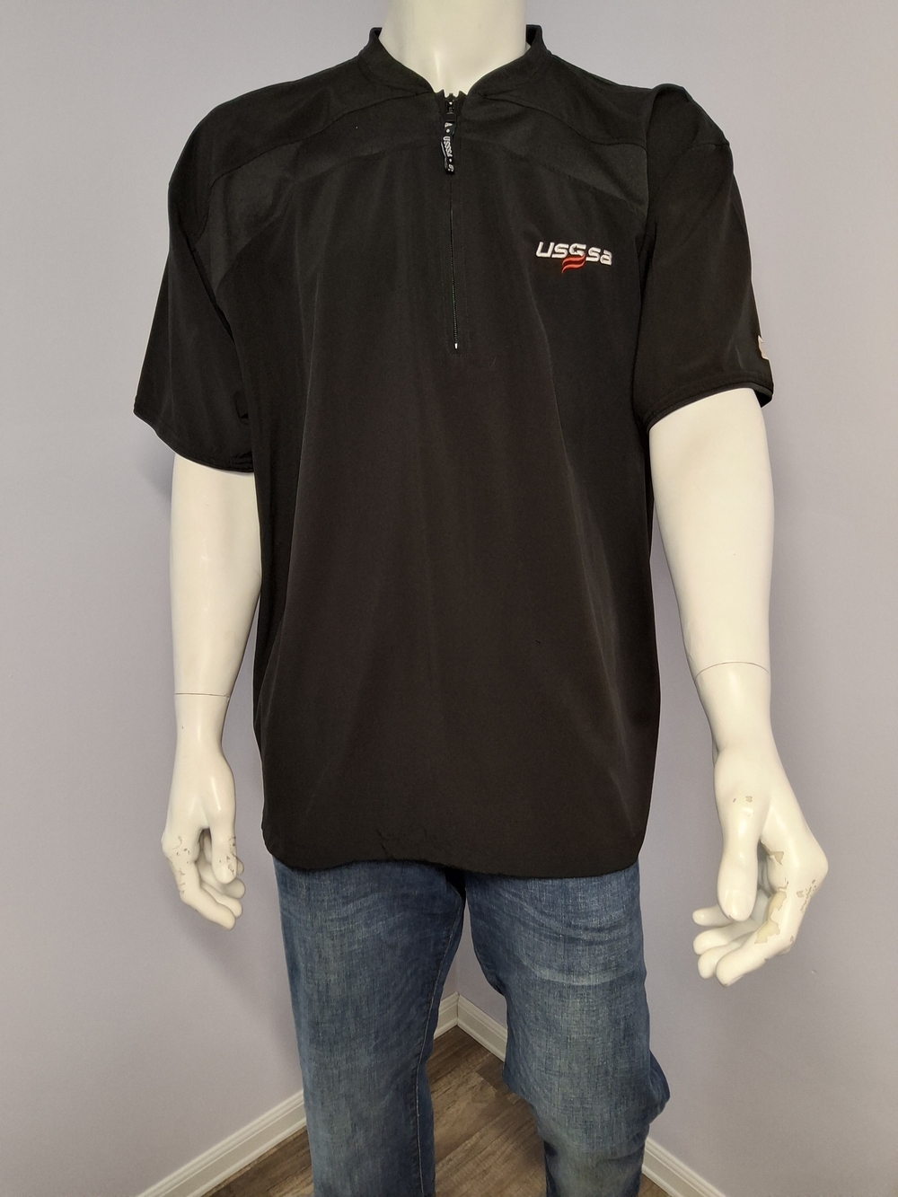 TYJA Sports USSSA Men's Black XL 1/4 Zip Mock Neck Short Sleeve T-Shirt